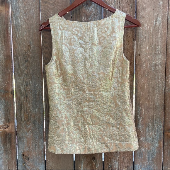 J Crew Women’s Gold Metallic Glitter Floral Sleeveless Silk Cowl Neck Size 4 - Picture 8 of 11